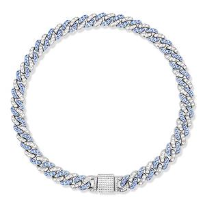 WimuPath Silver-Plated Blue Diamond Dog Collar - Cuban Style Metal Chain with Secure Buckle, Luxury Durable Collar for Small/Medium/Large Dogs & Puppies