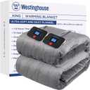Westinghouse Electric Blanket King Size, Super Cozy Soft Flannel 100"" x 90"" Heated Blanket with 10 Fast Heating Levels & 1-12 Auto-Off, Machine Washable, ETL&FCC Certification, Light Grey