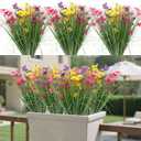 12 Bundles Artificial Flowers for Outdoors Fake Silk Flowers UV Resistant No Fade Plastic Flowers for Spring Summer Outside Garden Porch Window Box, Indoor Table Vase Home DecorYellow Rosered Purple (Colorful)
