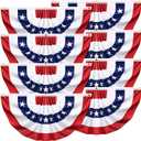 8 Pack American USA Pleated Half Fan Bunting Flags 1.5 x 3 Feet Bunting Flags Outdoor Patriotic Half Fan Banner Flag for Memorial Day Fourth of July Independence Day 4th of July Decorations