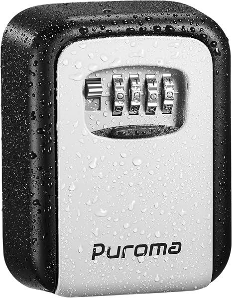 Puroma Security Key Lock Box, 4-Digit Combination Waterproof Safe Storage Lockbox with Code Wall Mount Large Capacity for Outdoor Outside House Dorm Office ID Card (Black & Gray) Puroma Security Key Lock Box, 4-Digit Combination Waterproof Safe Storage Lockbox with Code Wall Mount Large Capacity for Outdoor Outside House Dorm Office ID Card (Black & Gray)