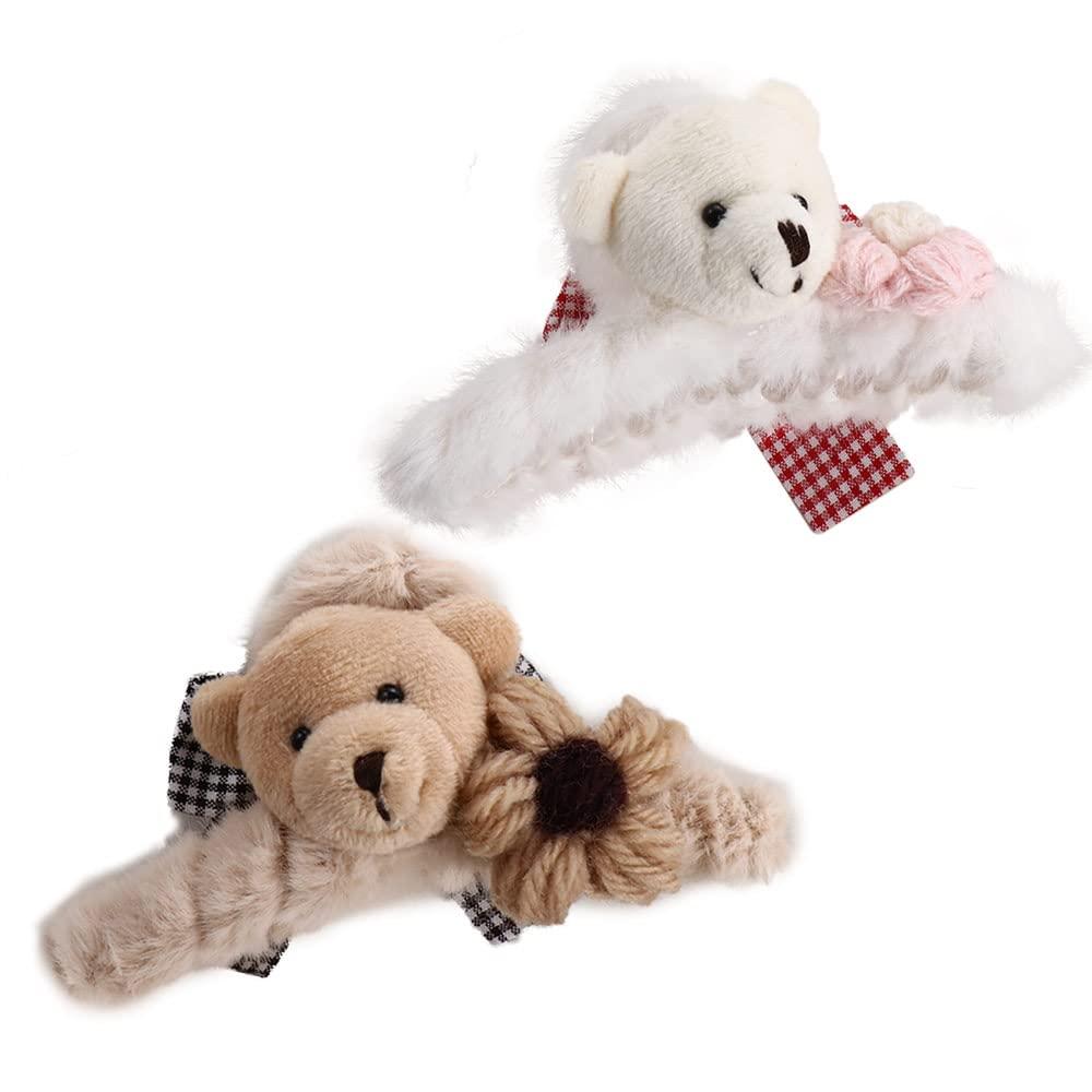Cute Plush Bear Hair Claw Clip for Women, Strong Hold Non-Slip Hair Barrettes for Thick Thin Long Hair Flower Hair Catch Barrettes Clamp