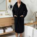 NY Threads Mens Robe with Hood, Luxury Plush Fleece Hooded Mens Bathrobe, Spa Bath Robe for Men, Black, 2XL/3XL