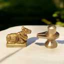 Brass Shivling with Nandi Statue, Religious Hindu Temple Idol Shivling Nandi Idol - 1" Inch for Temple Pooja and Decor Idea - Best for Car Dashboard Idea
