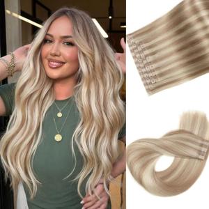 Invisible Weft Hair Extensions Human Hair Butterfly Hair Extensions Micro Bead Weft Hair Extension Real Human Hair PU Weft No Tape In Hair Extension 18/613 Strawberry Blonde Highlight(4Pcs,18 Inch)