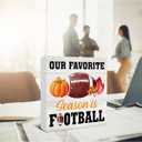 Football Decor - Fall Decorations for Home - Fall Decor - Our Favorite Season Is Football Pumpkin Wooden Sign Home Office Living Room Desk Shelf Table Decoration - 5 x 5 Inches