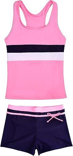JerrisApparel Little Girls' Summer Two Piece Boyshort Tankini Kids Swimsuit XL
