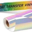 HTVRONT Holographic Heat Transfer Vinyl- 12" x 6ft Holographic HTV for Shirts, Hats, Holographic Iron on Vinyl Compatible with Cricut Cutting Machine & Cameo Matellic Sheen Easy to Cut & Weed (White)