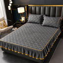 Sleepwish Cotton Bedding Sheet Dark Grey Bed Skirt Full Size Bed Skirts 59"x79" Fitted Sheet Mattress Topper 3 Piece Bedding Cotton Pillow Top Fitted Bedskirt Protector