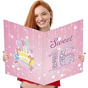 Idealmuzik Jumbo 16th Birthday Card with Envelope,Sweet 16 Gifts for Girls,Oversized 22x14 Inch Extra Large Birthday Card,16th Birthday Decorations,Sweet Sixteen Party Decorations,Sweet 16 Decor 3 PCS Idealmuzik Jumbo 16th Birthday Card with Envelope,Sweet 16 Gifts for Girls,Oversized 22x14 Inch Extra Large Birthday Card,16th Birthday Decorations,Sweet Sixteen Party Decorations,Sweet 16 Decor 3 PCS