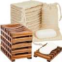 Umigy 40 Pcs Soap Bag and Holder Kit - Sisal Soap Saver Bags, Bamboo Wood Holder Tray for Shower Bath Use (Beige,Charcoal)
