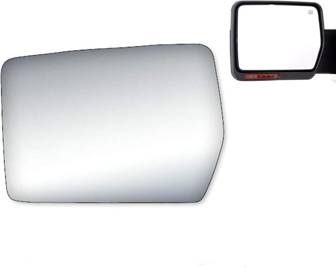 WLLW Side Mirror Replacement Glass fit for 2004 2005 2006 2007 2008 Ford F150 Flat LH Left Driver Side Including Adhesive, Non Towing Mirror Glass Non Heated (Driver Side 10 11/16 inches)
