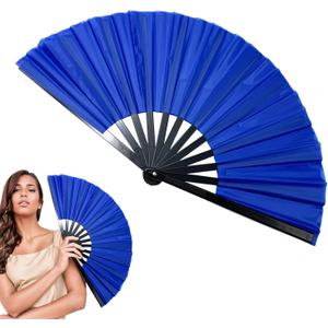 Boots on The Ground Fan,13inch Large Rave Fan PoppingFan Clacking Fans for Line Dancing,Line Dance Popping Fans,HandFans for Women Foldable,Portable for Outdoor,Wedding,Party,Decoration(Blue)