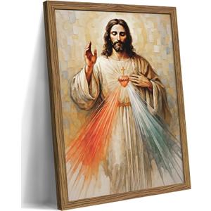Framed Sacred Heart of Jesus Divine Mercy Wall Art, Christian Pictures Poster Print, Jesus Christ Religious Wall Decor, Catholic Artwork for Living Room Prayer Room Church – 8x10 inch
