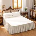 Belgian Linen Cotton Bed Skirt with 14 Inch Drop, Easy Fit Breathable Linen-Cotton Blend Dust Ruffle Queen Size Bed Skirt Premium Natural Flax- Pleated Linen, Queen