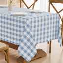 2 x Checkered Tablecloth Rectangle, 2 Pack Gingham Table Cloths Waterproof Wrinkle Free Buffalo Plaid Table Covers Washable for Dining, Parties & Outdoor Picnic(Light Blue and White, 60"×120")