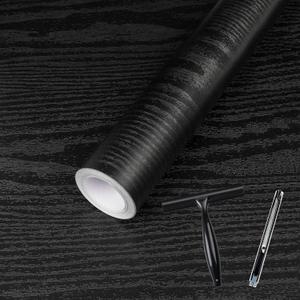 Abyssaly Black Wood Grain Contact Paper 35.4" x 118" Peel and Stick Wallpaper Wooden Look Self-Adhesive Thicken Wallpaper Vinyl Wrap for Kitchen Countertops Shelf with Scraper, Paper Cutter