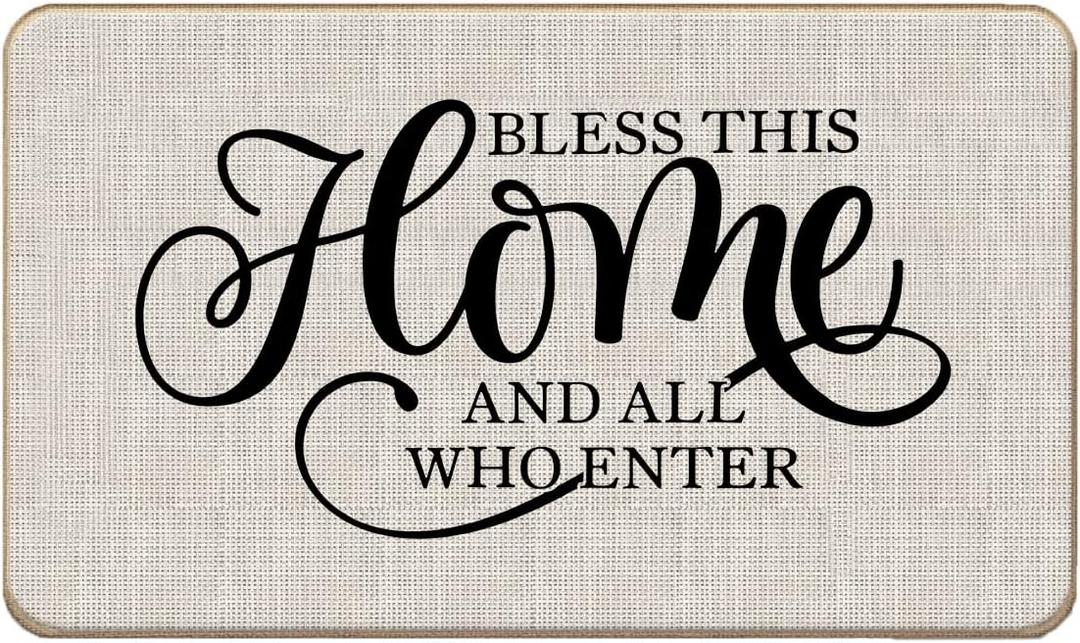 Farmhouse Bless This Home and All Who Enter Door Mat Doormat,17"X30" Decorative Home Indoor Outdoor Patio Entry Front Door Mat,Rustic Home Welcome Mat Decor,Housewarming Gifts for New House
