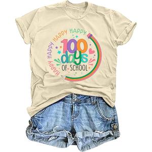 100 Days of School Shirts Women Teacher Printed T-Shirt Happy 100th Day of School Tee Tops (XX-Large)