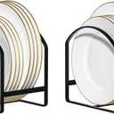 LINFIDITE 2 Pack Kitchen Plate Holder Organizer for Cabinet Space Saver Dinner Dish Plate Storage Rack Upright Dish Drying Racks Metal Dish Racks Stand for Cupboard and Countertop Large Black