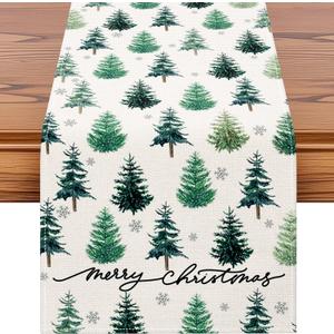 OTOSTAR Snowflake Christmas Tree Black Merry Christmas Table Runner, Xmas Seasonal Winter Holiday Kitchen Dining Table Decoration for Home Party Decor 13x90 Inch