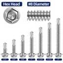 #8 x 1/2" Hex Washer Head Self Tapping Sheet Metal Screws with Drill Point, Stainless Steel 410, Self Drilling, 200 PCS