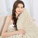 Admitrack Chunky Knit Blanket Throw 51"x63", 100% Hand Knit Chenille Throw Blanket for Sofa & Home Decor, Soft and Cozy Knitted Throw Blankets (Ivory51"x63")