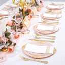 YOUBET 700PCS Pink Plastic Plates - Pink and Gold Plates - Luxury Pinks Dinnerware Set Include 200 Disposable Plates, 300 Heavy Duty Silverware, 100 Cups, 100 Napkins for Wedding Party Mothers Day