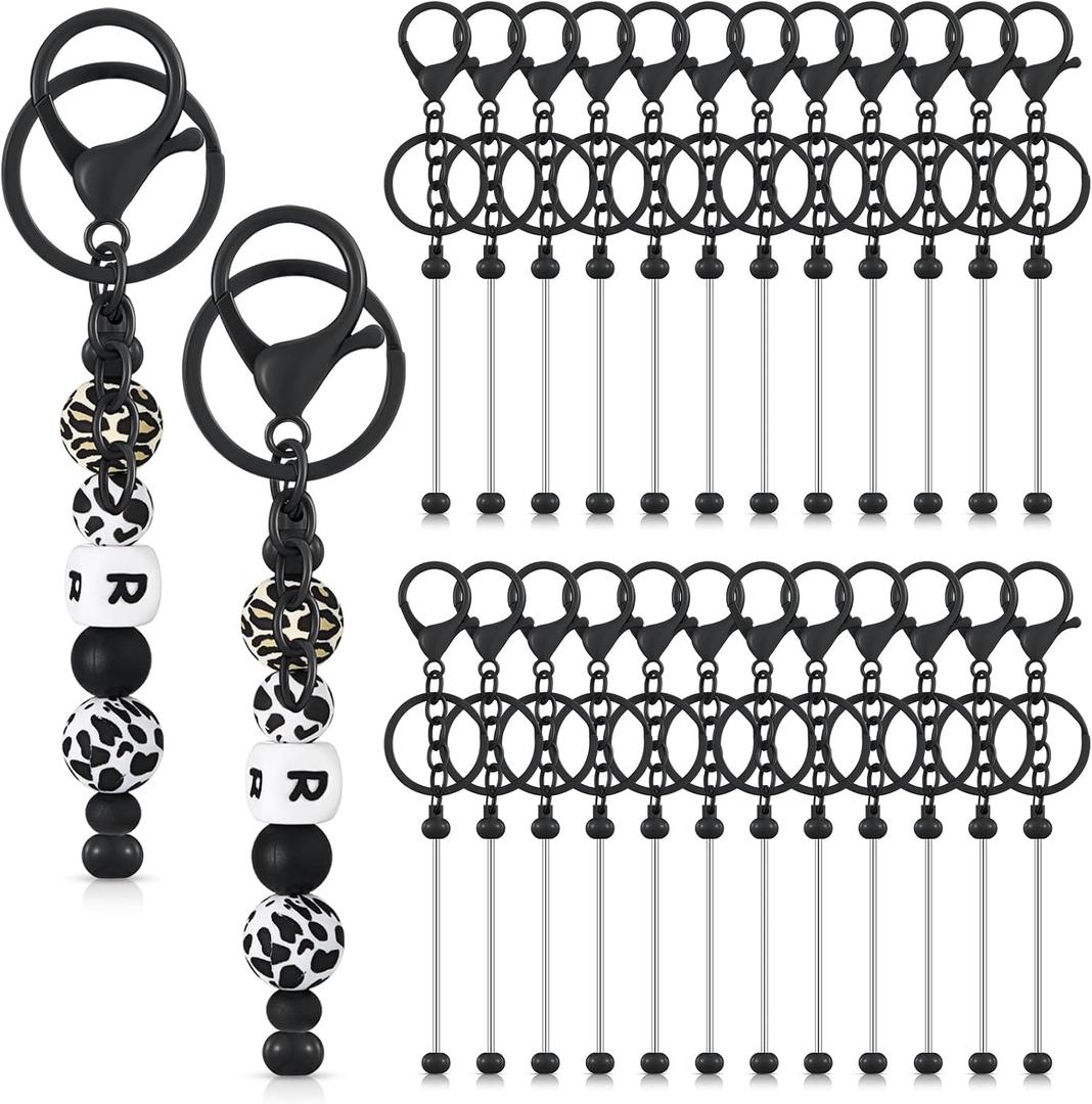 Tondiamo 24 Pcs Beadable Keychain Bars Keychain Making Kit