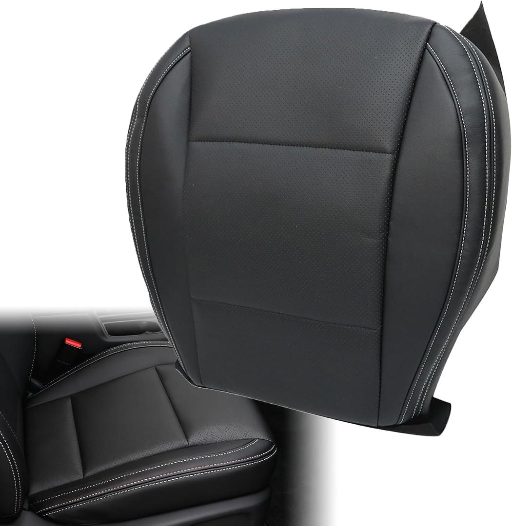 Priprilod Leather Perforated Driver Side Bottom Replacement Seat Cover Black with White Stitching Compatible with Subaru Outback, Limited, Premium, Touring, Base, 2.5i, 3.6R 2015 2016 2017 2018 2019