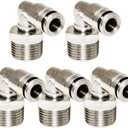 Beduan Brass BPL Push to Connect Air Fittings Elbow 1/4" Tube OD x 3/8" NPT Male 90 Degree Adapter (Pack of 5)