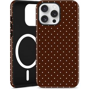 Jusy Compatible with MagSafe Polka Dot Case for iPhone 15 Pro, Cute Aesthetic Polka Dots Magnetic Phone Case, Soft TPU and Hard PC Protective Phone Cover for Women GirlsShiny - Brown