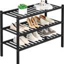 3 Tier Bamboo Shoe Rack for Closet Free Standing Wood Shoe Shelf Storage Organizer for Entryway Small Space Stackable 27"x11"x20" (Black)