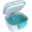 ARGOMAX Leak Proof Denture Bath Cup, Portable Soaking Denture Box, Denture Bath Case with Strainer, for Dentures and Braces, Upgraded Version with Storage Compartment (White + Cyan).