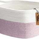 COMFY-HOMI Cotton Rope Woven Medium Basket with Handles for shelf，Cloth Storage Basket for Organizing-13.5X11X9.5 Storage Bin for Bedroom, Newborn or Infant Gift for boy girl （White/Pink）