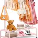 Kids Clothing Rack - Dress Up Storage - Dress Up Rack for Little Girls - Small Kids Costume Wardrobe with 2 Fabric Shelves - Princess Room Bedroom Decor (Pink)