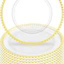 10Pcs Clear Charger Plates Bulk Wedding - 13" Premium Clear Plastic Chargers with Gold Beaded RimDecorative Dinner Charger Plates for Events & Parties