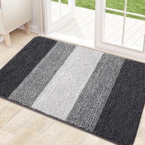 Kitinjoy Indoor Outdoor Door Mat, 32x20 Non-Slip Absorbent Dirt Trapper, Low-Profile Washable Inside Entrance Front Floor Mat, Sturdy Soft Entry Doormats for Entryway, Grey