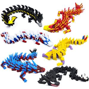 6Pcs 3D Printed Dragon, Colorful 3D Printed Flexible Articulated Dragon Fidget Toys for Home Office Desk Decor, Easter Basket Stuffers Dragon Toy Animals Party Favors for Kids