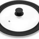 Universal Lid for Pots,Pans and Skillets - Tempered Glass with Heat Resistant Silicone Rim Fits 6", 7" and 8" Diameter Cookware,Black
