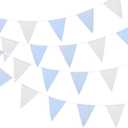 MECCANIXITY 33ft Blue White Plaid Checkered Pennant Banner, 36 PCS Triangle Flags Fabric Bunting Banner for Birthday Wedding Outdoor Garden Decor