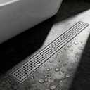 36-Inch Brushed Nickel Linear Shower Drain, 304 Stainless Steel Long Linear Drain with Quadrato Pattern Grate, Rectangle Shower Floor Drain with Adjustable Feet, Hair Strainer, Fits Bathroom, Balcony