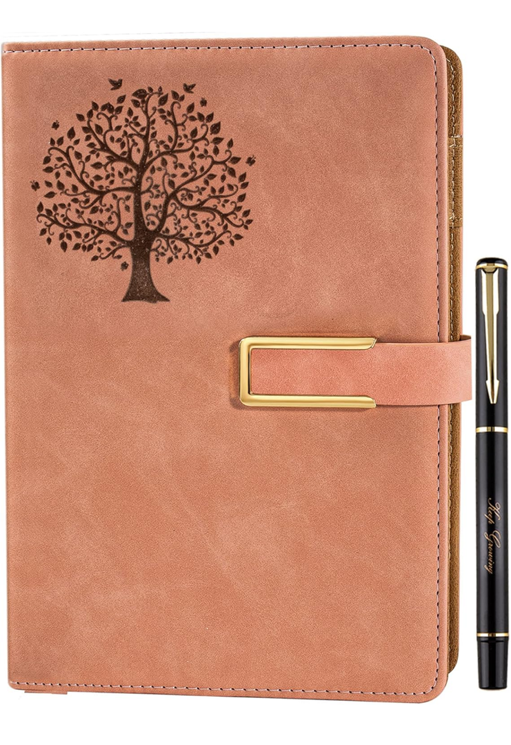 Fanery Sue Tree of Life Refillable Writing Journal for Women&Men Faux Leather Hardcover Notebook A5 College Ruled 200 Lined Pages Lay-Flat Personal Diary with Pen&Magnetic Buckle (Tree of Life-blue)