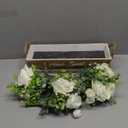 Artificial Rose Flower Arrangement with Eucalyptus in Wooden Planter, Faux Flowers Farmhouse Table Centerpiece, Home Sweet Home Rustic Home Dcor, White