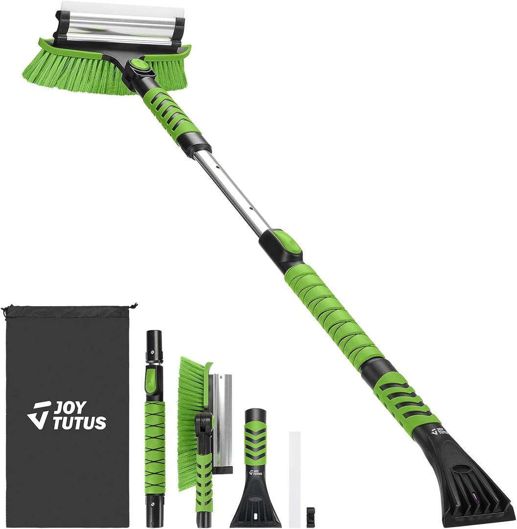 JOYTUTUS 41.5IN Extendable Snow Brush and Ice Scraper, 270Pivoting Snow Scraper Brush for Car Windshield, Telescoping Ice Scraper, Foam Grip, Heavy Duty Snow Remover for Cars, Trucks, SUV (Green)