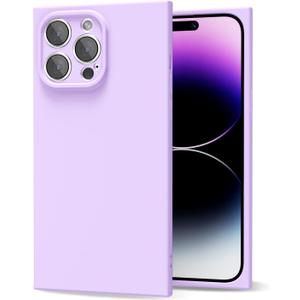 oakxco for iPhone 14 Pro Max Case Silicone Rectangle Edge Corner, Y2k Soft Rubber Cute Phone Case for Women, Girly Aesthetic Trendy Design with Camera Cover, Purple Lavender Lilac
