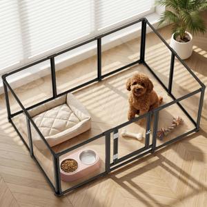 Clear Acrylic Dog Play Pen Indoor Pet Enclosure for Small Dogs & Cats, Outdoor Use with Door, Easy Assemble & Cleaning