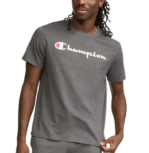 Champion Men's Graphic Short Sleeve T-Shirt, Standard Fit, Classic Script Logo, Midweight 100% Cotton, Granite Heather, XX-Large Tall