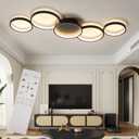 Modern LED Flush Mount Ceiling Light - 55w dimmable Ceiling Light Fixture, 5rings Ceiling lamp for Living Room,Bedroom,Dining Room,Office (Black)