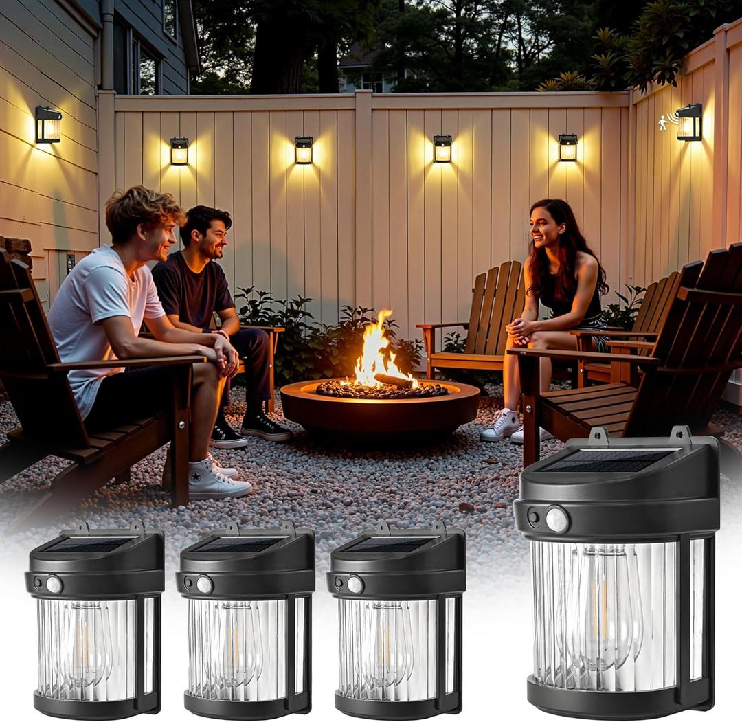 Solar Fence Lights, 4 Pack Solar Motion Fence Deck Lights Outdoor, 3 Modes for Step Wall Step Shed Patio Front Door Garage (6x3.6x2.2 inch)